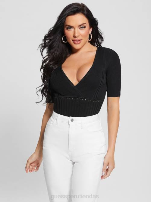 GUESS top suave con cuello en V mujer 0P8X1008 negro vestir