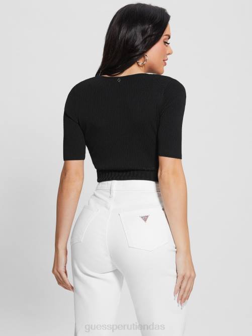 GUESS top suave con cuello en V mujer 0P8X1008 negro vestir