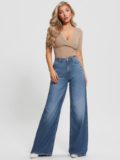 GUESS top suave con cuello en V mujer 0P8X938 arena mojada vestir