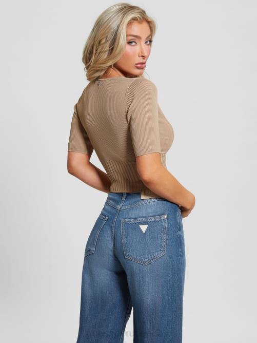 GUESS top suave con cuello en V mujer 0P8X938 arena mojada vestir