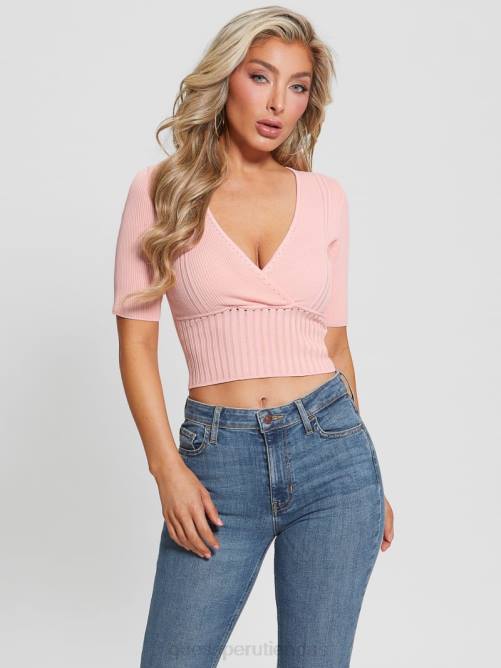 GUESS top suave con cuello en V mujer 0P8X974 crema de durazno vestir