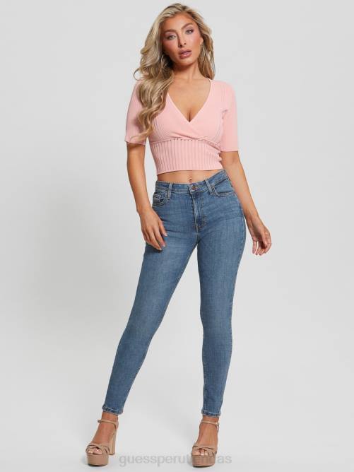 GUESS top suave con cuello en V mujer 0P8X974 crema de durazno vestir