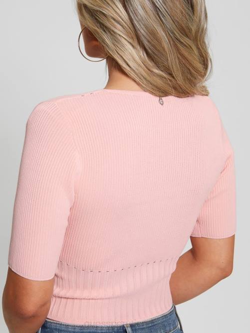 GUESS top suave con cuello en V mujer 0P8X974 crema de durazno vestir