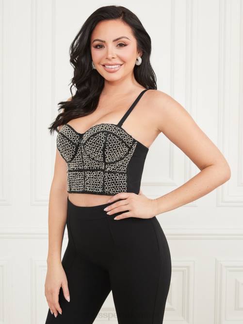 GUESS top zoe mujer 0P8X1015 negro azabache multicolor vestir