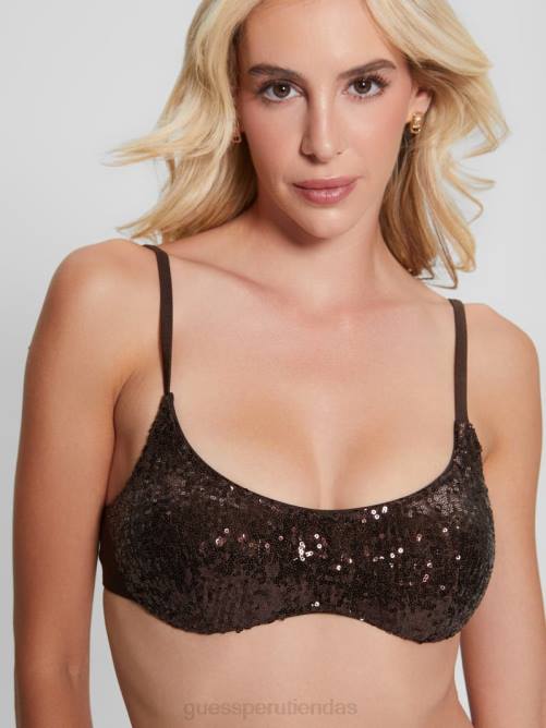 GUESS top de bikini tipo bralette con lentejuelas mujer 0P8X2543 castaño oscuro vestir
