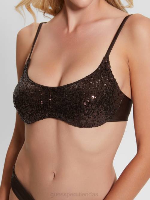 GUESS top de bikini tipo bralette con lentejuelas mujer 0P8X2543 castaño oscuro vestir