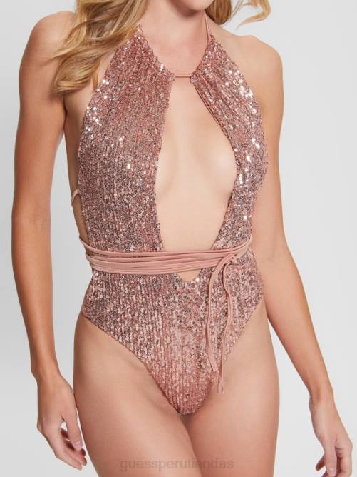 GUESS traje de baño de una pieza con lentejuelas mujer 0P8X2572 ladrillo de piedra vestir
