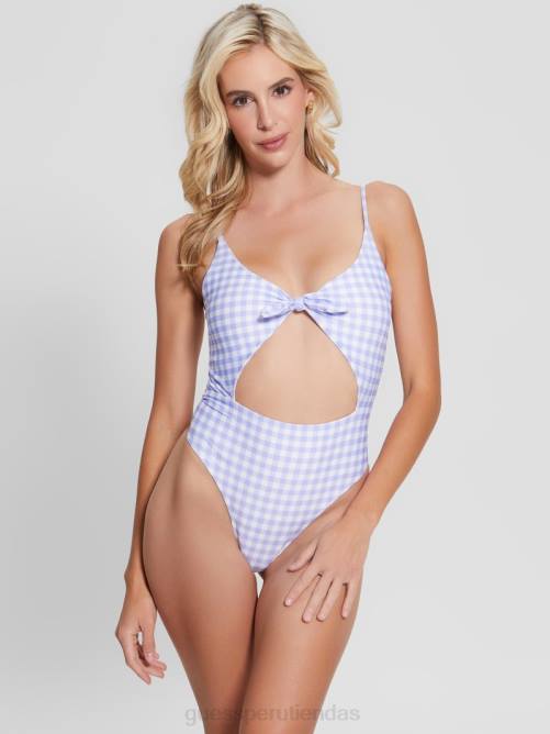 GUESS traje de baño de una pieza de cuadros ecológicos mujer 0P8X2550 pequeño vich lavanda blanco vestir