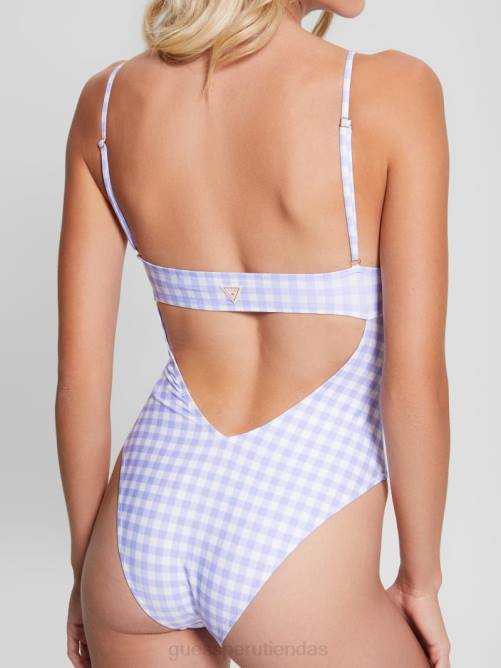 GUESS traje de baño de una pieza de cuadros ecológicos mujer 0P8X2550 pequeño vich lavanda blanco vestir