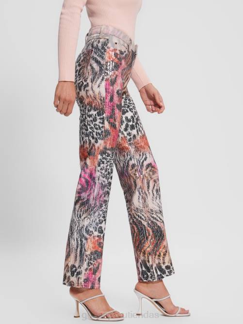 GUESS 1981 jeans rectos con estampado variado mujer 0P8X286 pasión salvaje vestir