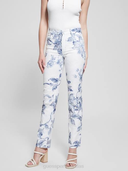 GUESS 1981 pantalones rectos de talle medio con estampado floral mujer 0P8X64 flor de porcelana vestir