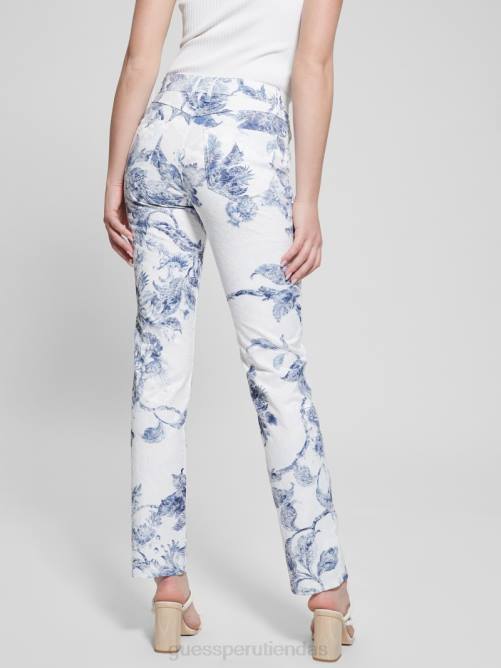 GUESS 1981 pantalones rectos de talle medio con estampado floral mujer 0P8X64 flor de porcelana vestir