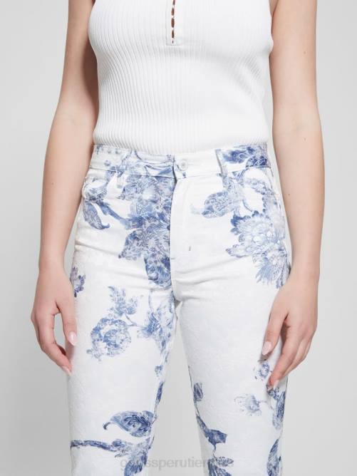 GUESS 1981 pantalones rectos de talle medio con estampado floral mujer 0P8X64 flor de porcelana vestir