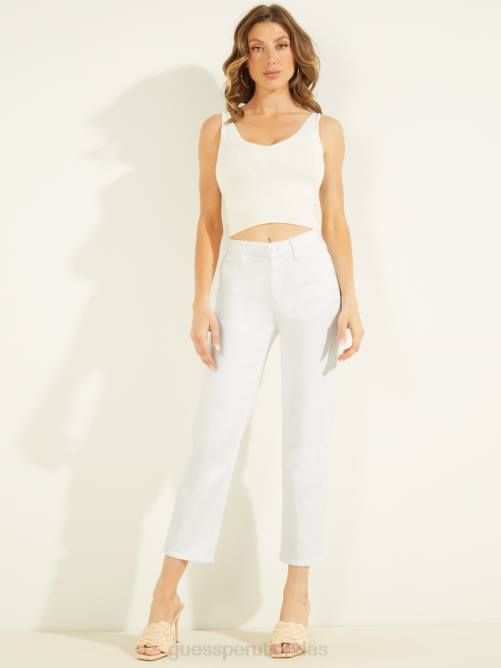 GUESS 1981 vaqueros rectos de talle alto mujer 0P8X191 blanco puro vestir