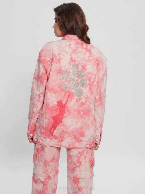 GUESS chaqueta vaquera extragrande mujer 0P8X216 teñido anudado rosa de la mañana vestir