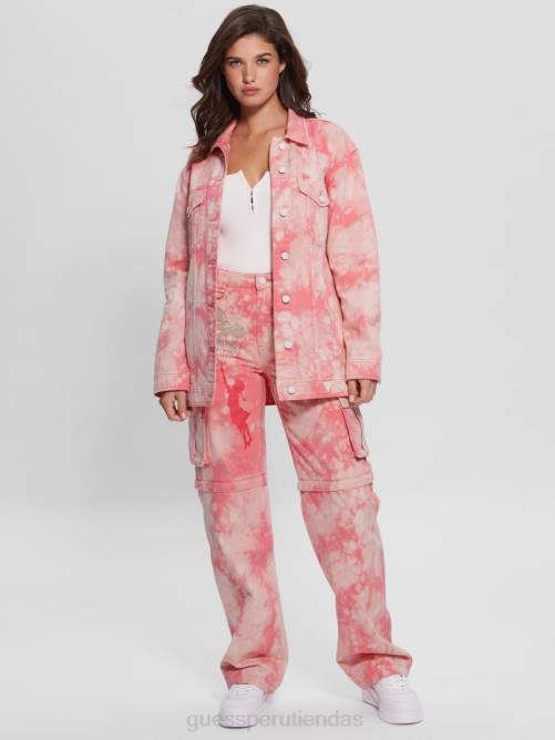 GUESS chaqueta vaquera extragrande mujer 0P8X216 teñido anudado rosa de la mañana vestir