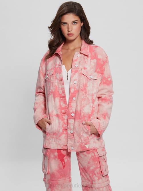 GUESS chaqueta vaquera extragrande mujer 0P8X216 teñido anudado rosa de la mañana vestir