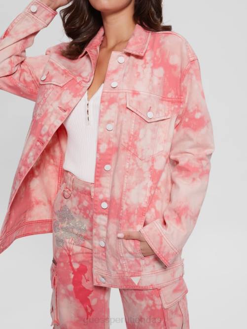 GUESS chaqueta vaquera extragrande mujer 0P8X216 teñido anudado rosa de la mañana vestir