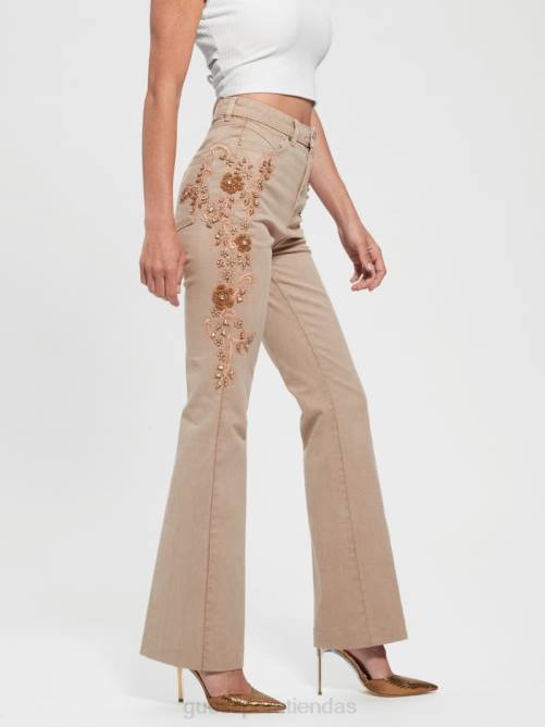 GUESS jeans acampanados con adornos pop de los 70 mujer 0P8X118 ron dorado vestir