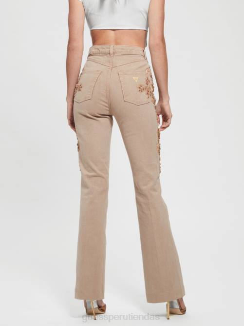GUESS jeans acampanados con adornos pop de los 70 mujer 0P8X118 ron dorado vestir