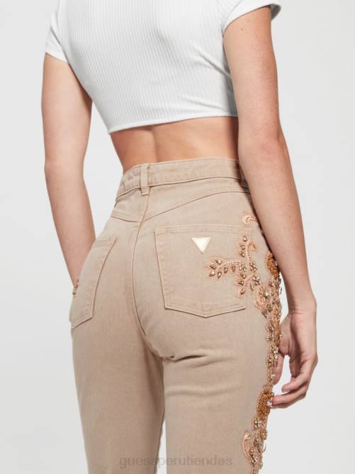 GUESS jeans acampanados con adornos pop de los 70 mujer 0P8X118 ron dorado vestir