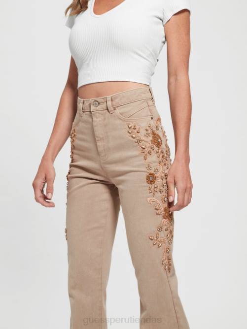 GUESS jeans acampanados con adornos pop de los 70 mujer 0P8X118 ron dorado vestir