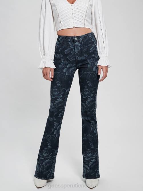 GUESS jeans acampanados eco adeline florales de tiro alto mujer 0P8X127 impresión láser de flores silvestres vestir