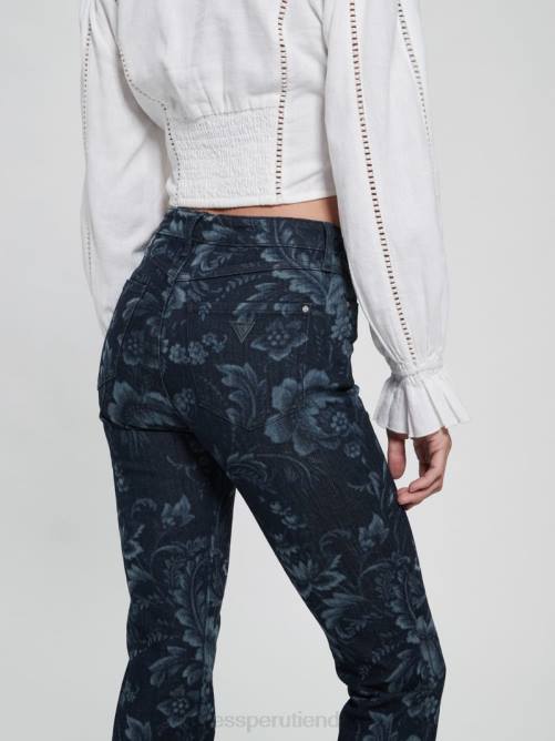 GUESS jeans acampanados eco adeline florales de tiro alto mujer 0P8X127 impresión láser de flores silvestres vestir
