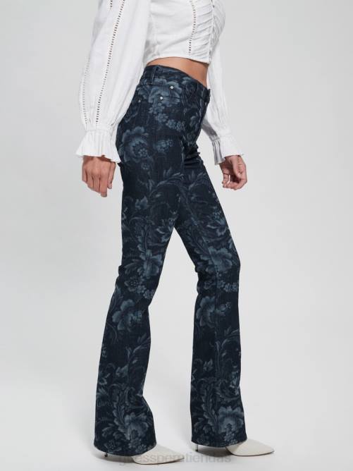 GUESS jeans acampanados eco adeline florales de tiro alto mujer 0P8X127 impresión láser de flores silvestres vestir