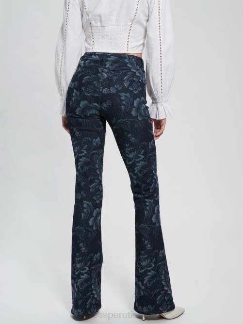 GUESS jeans acampanados eco adeline florales de tiro alto mujer 0P8X127 impresión láser de flores silvestres vestir