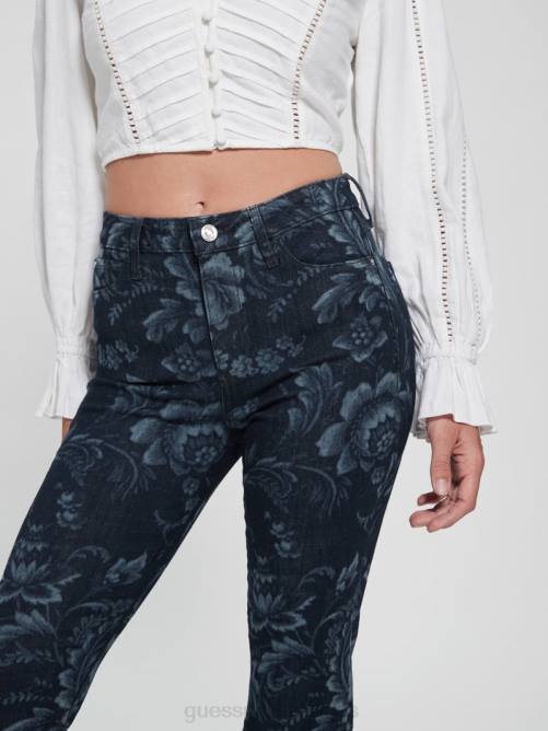 GUESS jeans acampanados eco adeline florales de tiro alto mujer 0P8X127 impresión láser de flores silvestres vestir