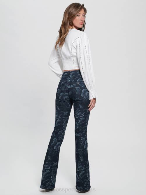 GUESS jeans acampanados eco adeline florales de tiro alto mujer 0P8X127 impresión láser de flores silvestres vestir