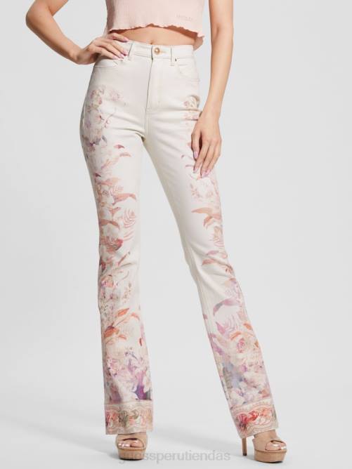 GUESS jeans acampanados eco pop estilo años 70 con estampado floral mujer 0P8X86 armonía vestir