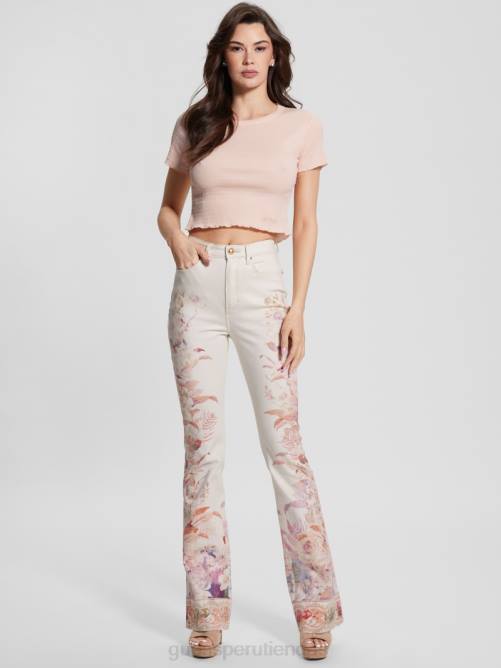 GUESS jeans acampanados eco pop estilo años 70 con estampado floral mujer 0P8X86 armonía vestir
