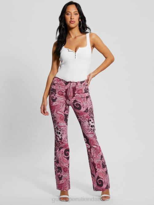 GUESS jeans acampanados pop 90s con cintura deshilachada mujer 0P8X117 lavado de cachemira morado vestir