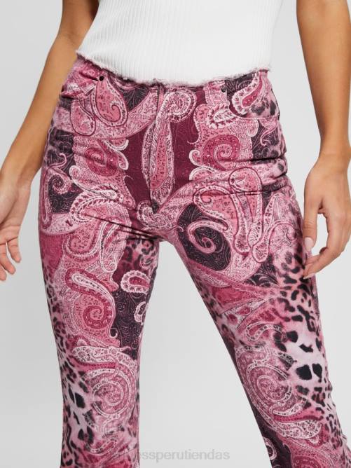 GUESS jeans acampanados pop 90s con cintura deshilachada mujer 0P8X117 lavado de cachemira morado vestir