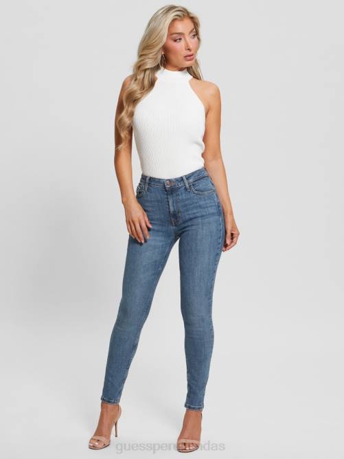 GUESS jeans ajustados alfa de tiro alto mujer 0P8X26 índigo whitehaven vestir