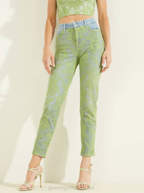 GUESS jeans ajustados con encaje 1981 mujer 0P8X268 lavado de encaje verde vestir
