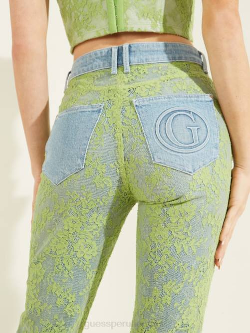 GUESS jeans ajustados con encaje 1981 mujer 0P8X268 lavado de encaje verde vestir