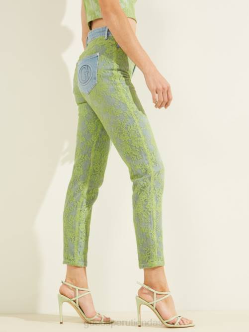 GUESS jeans ajustados con encaje 1981 mujer 0P8X268 lavado de encaje verde vestir