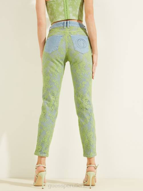 GUESS jeans ajustados con encaje 1981 mujer 0P8X268 lavado de encaje verde vestir