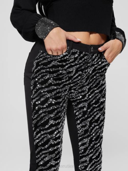GUESS jeans ajustados con lentejuelas y tigre 1981 mujer 0P8X220 tigre de plata glamorosa vestir
