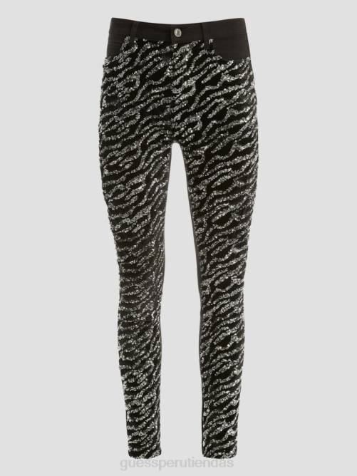 GUESS jeans ajustados con lentejuelas y tigre 1981 mujer 0P8X220 tigre de plata glamorosa vestir