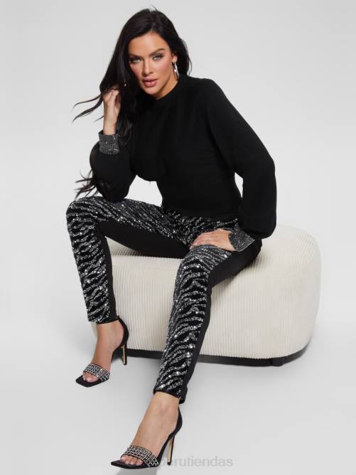 GUESS jeans ajustados con lentejuelas y tigre 1981 mujer 0P8X220 tigre de plata glamorosa vestir