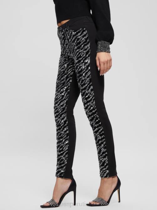 GUESS jeans ajustados con lentejuelas y tigre 1981 mujer 0P8X220 tigre de plata glamorosa vestir