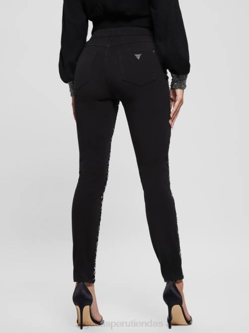 GUESS jeans ajustados con lentejuelas y tigre 1981 mujer 0P8X220 tigre de plata glamorosa vestir