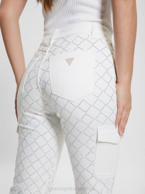 GUESS jeans cargo de mezclilla con rombos de los años 80 mujer 0P8X48 blanco brillante vestir