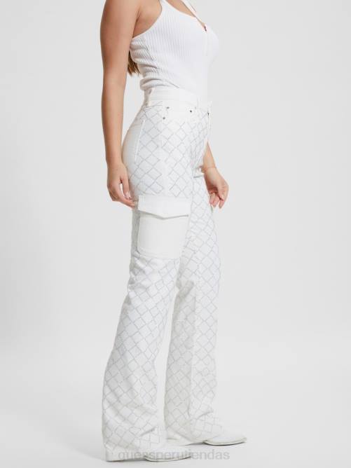 GUESS jeans cargo de mezclilla con rombos de los años 80 mujer 0P8X48 blanco brillante vestir