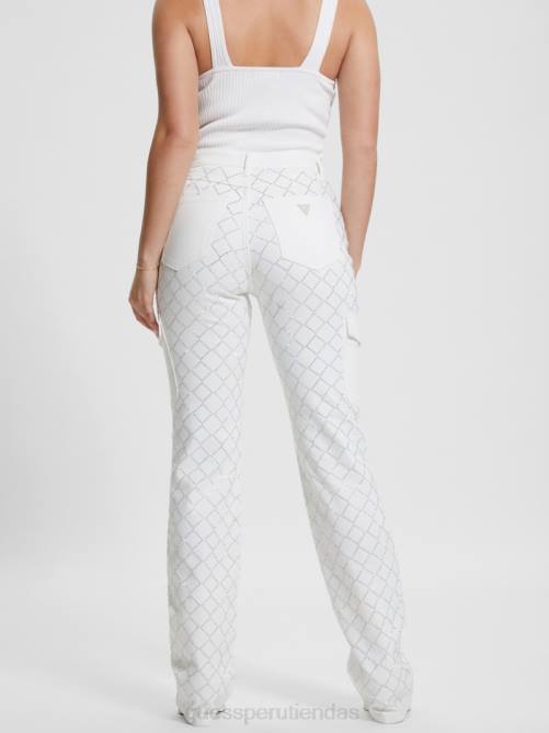 GUESS jeans cargo de mezclilla con rombos de los años 80 mujer 0P8X48 blanco brillante vestir