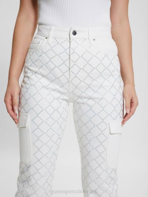 GUESS jeans cargo de mezclilla con rombos de los años 80 mujer 0P8X48 blanco brillante vestir
